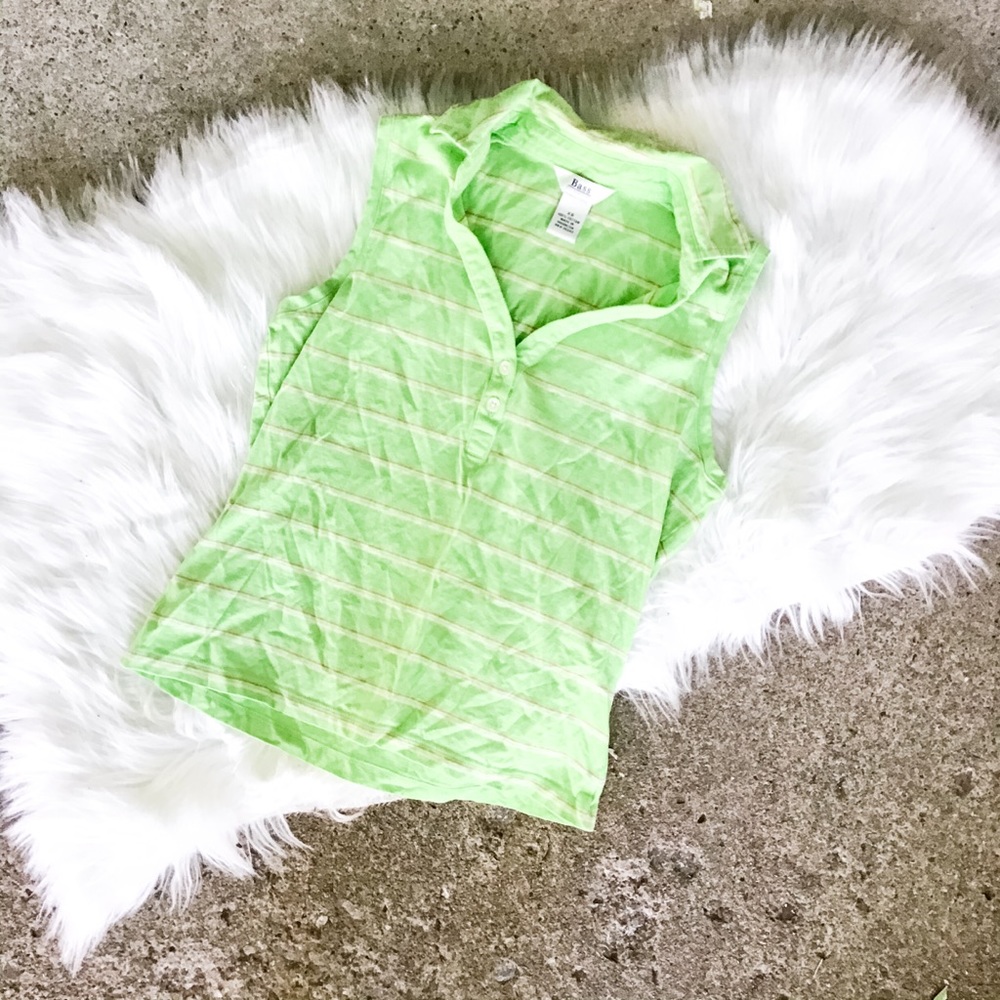 Bass Green and Pink Striped Collar Tank Top